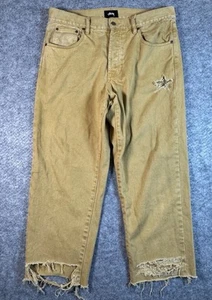 Stussy Big Ol’ Jeans Mens 32 Gold Baggy Wide Leg Button Fly Distressed OOAK - Picture 1 of 20