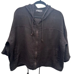 NINA LOCA Hoodie Jacke Oberteil Damen Medium Leinen Lagenlook Reißverschluss Relaxed Italy - Bild 1 von 6