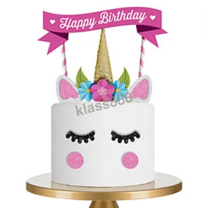 Cute Unicorn Theme 'Happy Birthday' Cake Topper Set for Party Cake Decorations - Picture 1 of 4