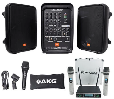 JBL EON208P Portable PA System 8" Speakers+Mixer/Bluetooth+Diamond Wireless Mics - Image 1 of 4