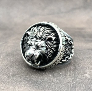 925 Sterling Silver Heavy Lion Head Men's Ring. Heavy Stylish Lion King Ring. - Picture 1 of 12