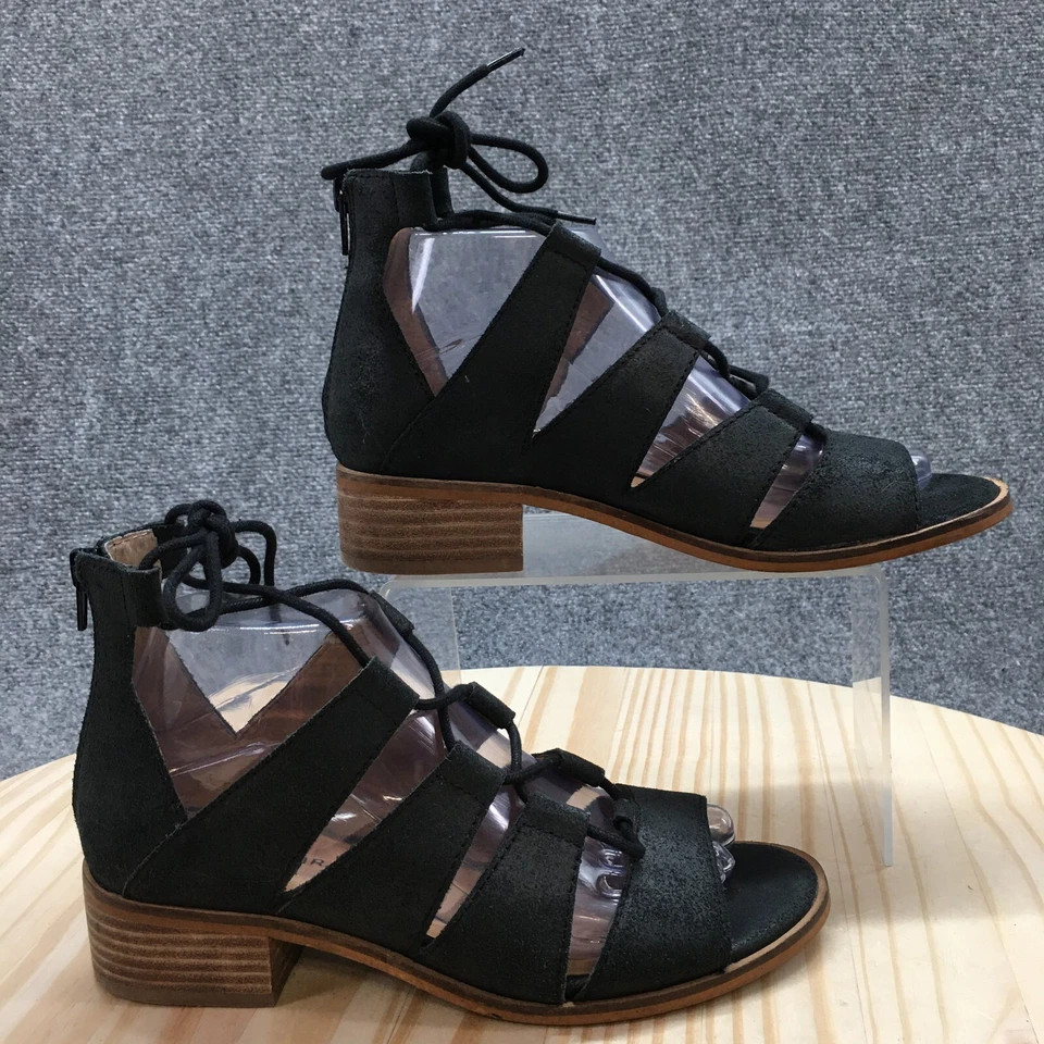 Lucky Brand Sandals Womens 7 M Tazu Casual Back Zip Ankle Strappy Black Leather - Image 1 of 4