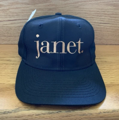 VINTAGE JANET JACKSON 1993 WORLD TOUR SNAPBACK HAT CAP BLACK GOLD EMBROIDERED - Image 1 of 4