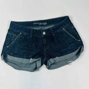 American Eagle Hot Pants Womens Shorts Size 4/4 Blue Stretch Rolled Dark Wash - Picture 1 of 8