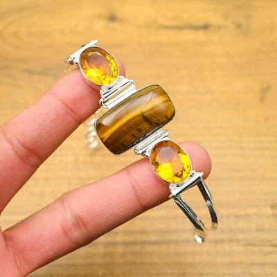 Bracciale da donna fatto a mano in argento sterling 925 citrino occhio di tig... - Immagine 1 di 4