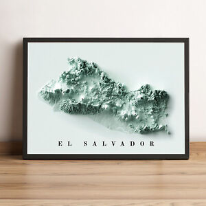 El Salvador Map, El Salvador 2D Relief Map, El Salvador Vintage Map - 2D Flat