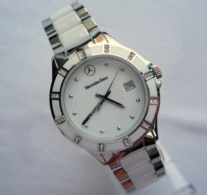 Mercedes Benz Ladies Women's Classic Car Accessory Ceramic Swarovski Swiss Watch - Picture 1 of 23