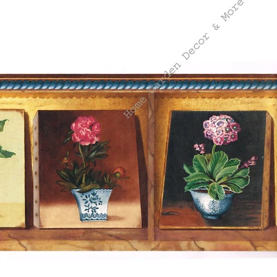 Florero florero florero azul con marco toscano toscano toscano dorado borde de papel tapiz Foto 1 de 2