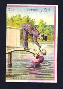 Tarjeta comercial victoriana de la década de 1880 Great Atantic Tea Co. #2 humor, agua del hombre - Imagen 1 de 2