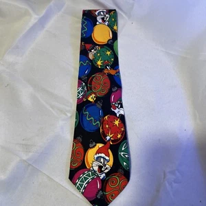 Vintage Looney Tunes Mania Men’s Tie Christmas 1993 Bugs Bunny Tweetie Sylvester - Picture 1 of 12