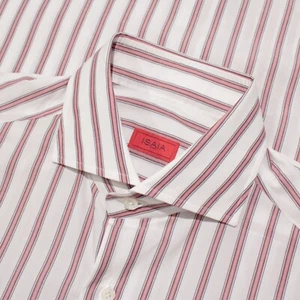 Isaia NWT Dress Shirt Size 39 15.5 in White w/ Burgundy/Pink Stripes 100% Cotton - Picture 1 of 11