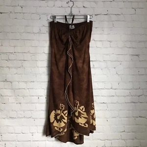 Vestido Halter Batik Marrón Tostado Hawaiano Moda Joven Encubrimiento Espalda Calada - Imagen 1 de 6