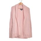 Per Se Merino Wool Women Open Front Pink Long Sleeve Knit Sweater Cardigan Small