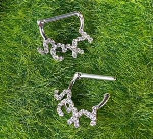 PAIR Crystal Paved Sexy Design Nipple Clicker Shield Rings Body Piercing Jewelry - Picture 1 of 7
