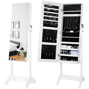 Jewelry Cabinet Lockable Floor Stand Mirror Cabinet with Storage Adjustable