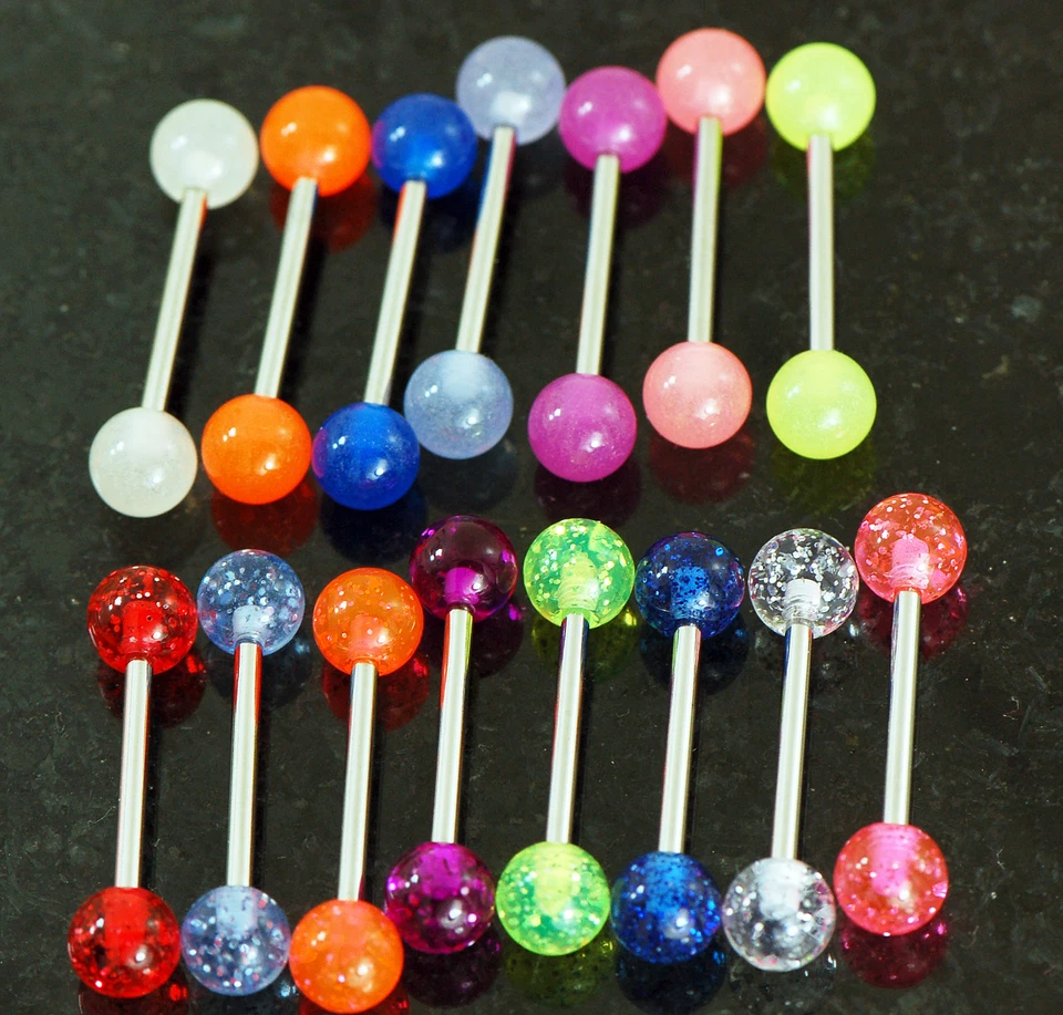 20 Pc 14g 5/8" Glow In the Dark and Glitter Ball Tongue Rings Nipple Barbells - Image 1 of 1