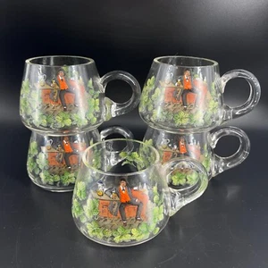 Vintage German Set 5 Hand Blown Glass Painted Stein Drinking Beer Mugs - Picture 1 of 11