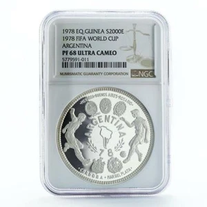 Equatorial Guinea 2000 ekuele FIFA World Cup Argentina PF68 NGC silver coin 1978 - Picture 1 of 2