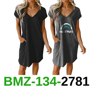 Ekouaer Women's 2 Pack Nightgowns V Neck Nightdress Soft Sleepshirt Casual, M - Picture 1 of 5
