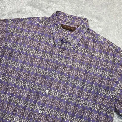 Tori Richard Shirt Mens L Purple Leaf Allover Honolulu Hawaiian Button Up - Image 1 of 4