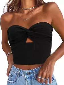 Womens Tube Tops Going Out Crop Tank Tops Bandeau Knit Cut Out Cute Backless ... - Picture 1 of 6