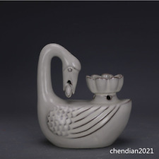 5" China antique porcelain Song Ru kiln Moon White Glaze iron tire swan oil lamp