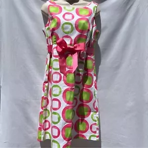 Kim Rogers Pink & Lime Green Sleeveless Summer Geometric Circles Dress Sz 10 - Picture 1 of 11