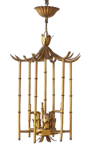 Vintage Faux Bamboo Pagoda Ceiling 70's Hollywood Regency Mid Century Chandelier Cover