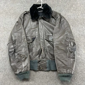 VINTAGE Leather Bomber Jacket Mens 46 Grey Flight Genuine Aviator A1 G1 EMAR 70s - Picture 1 of 15