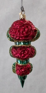 Polish Glass Ornament Red Flower Bouquet Painted in Poland Radko Inspired - Picture 1 of 4