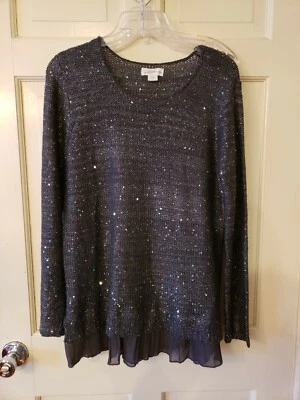 Suéter túnica gris Jaclyn Smith con lentejuelas talla L Foto 1 de 4