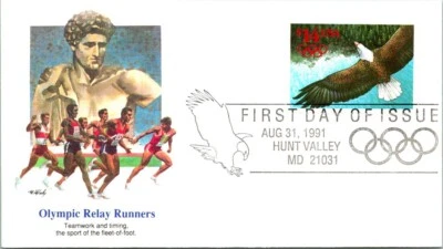 S00-1400, EAGLE AND OLYMPIC RINGS, $14.00 ISSUE, FLEETWOOD FDC, U/A. - Image 1 of 2