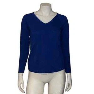 Karen Scott Petite Cotton V-Neck Curved-Hem Pullover Sweater Ultra Blue PP NWT - Picture 1 of 9
