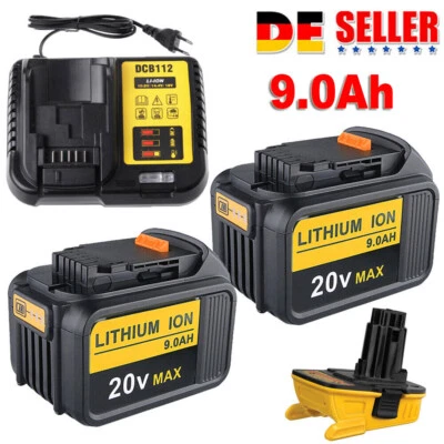 2x 1x Für DeWalt Akku 18V 9,0AH 7AH 5Ah XR DCB184 DCB182 DCB200-2 /Ladegerä DE
