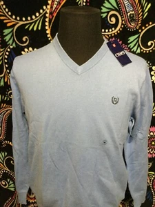 Ralph Lauren Chaps Mens Blue V-Neck Sweater  Cotton Size Medium NWT - Picture 1 of 7