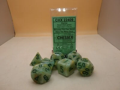 Juego de dados poliédricos grandes de 20 mm Chessex Mega 7 troqueles verde oscuro mármol Foto 1 de 4