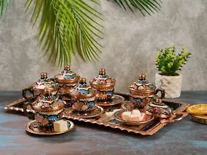 Copper Coffee Serving Set, Turkish Coffee Set, Copper Coffee Cups Tray - Picture 1 of 5