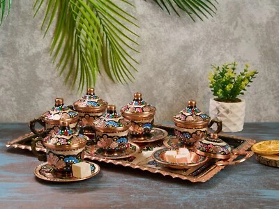 Copper Coffee Serving Set, Turkish Coffee Set, Copper Coffee Cups Tray - Image 1 of 4