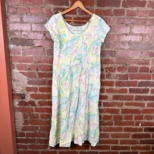 Vintage Jams World Dress Womens Large Pastel Floral Maxi Short Sleeve Scoop Neck - Picture 1 of 4