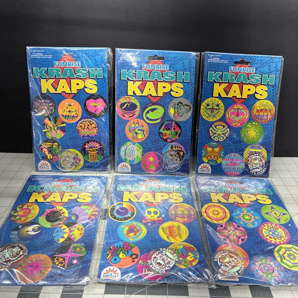 Vintage Funrise Krash Kaps Pogs Collect Trade Play Set of 8 Hang series 6 A-H/ - Image 1 of 4