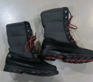 Ralph Lauren Quinlyn Boots Snow Winter Leather 5.5B Black Gray Quilted Lace Up - Picture 1 of 10