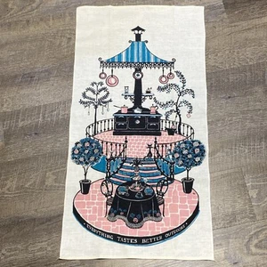 Vintage Tea Towel WX Everything Taste Better Outdoors, Black Cat Wood Stove - Picture 1 of 7