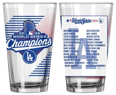 Los Angeles Dodgers 2025 World Series Champions Official Roster Pint Beer Glass - Image 1 of 3