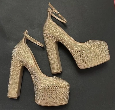 NUEVO CON ETIQUETAS - Steve Madden Skyrise - R Estrás Desnudo Plataforma Tacones Talla 9 Foto 1 de 4