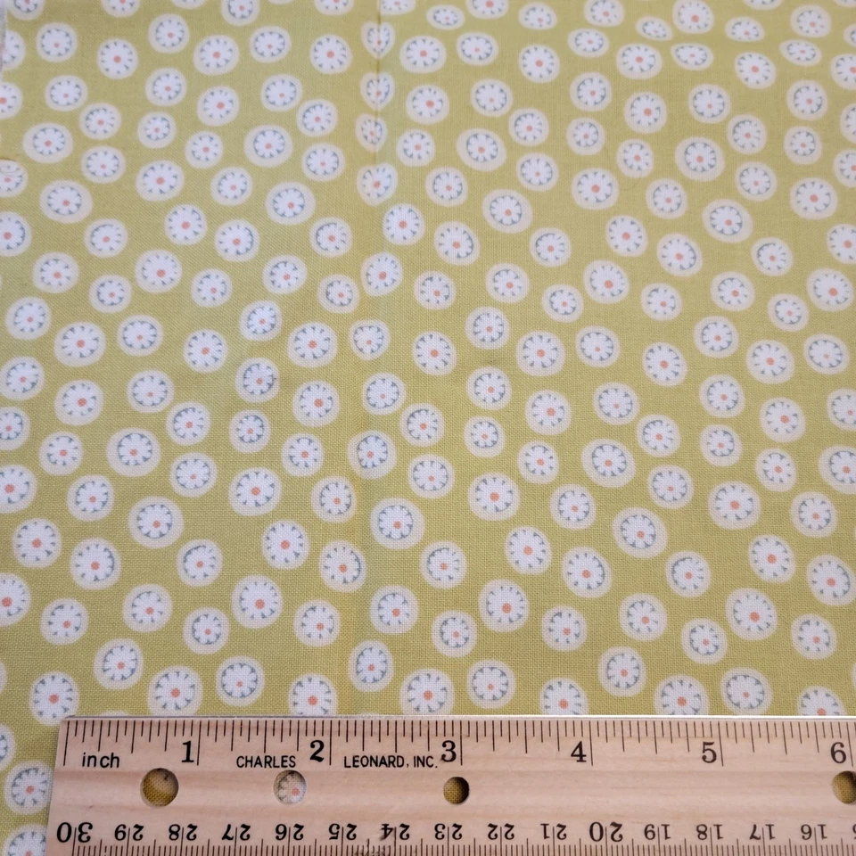 Cotton Fabric Green Dot Circle Print Quilting Sewing Retro Style 14" x 82"  - Image 1 of 4