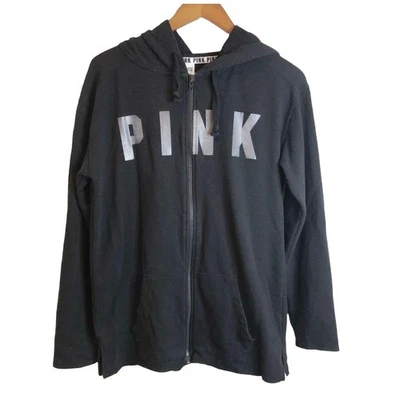Sudadera con capucha rosa Victoria's Secret para mujer de gran tamaño con logotipo Spellout cremallera completa negra XS  Foto 1 de 4