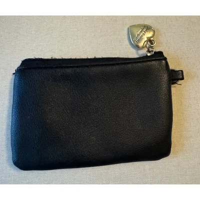 Juicy Couture Y2K Black Vegan Leather Heart Charm Coin Purse Wallet Pouch - Image 1 of 4
