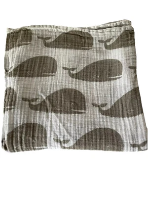 Milkbarn Baby Muslin Swaddle Blanket Organic Cotton Gray White Whale Nursing - Image 1 of 2