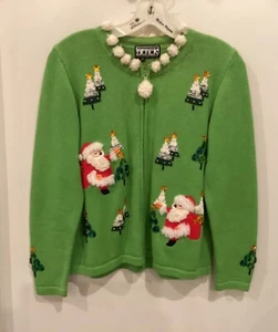 Cardigan maglione Babbo Natale verde Berek vintage taglia small - Foto 1 di 4