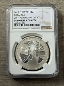 2017 UK Great Britain £2 BRITANNIA 20TH ANNIVERSARY PRIVY NGC PF69 ULTRA CAMEO - Picture 1 of 3